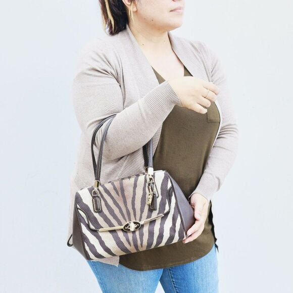 NWT Coach Zebra Animal Print Two Way Satchel in Brown ELEGANT!! - Picture 4 of 13